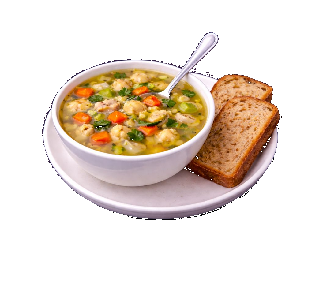 Sopa de pollo y verduras. Con un poco de pan integral.