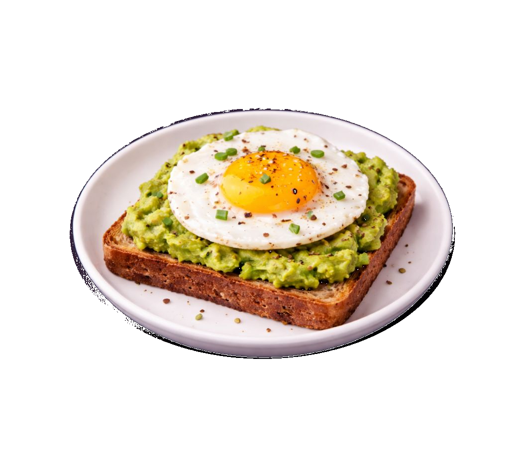 Tostada integral con aguacate y huevo.